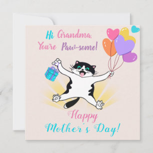Oma Muttertag Süße Katze Farbige Luftballons Karte