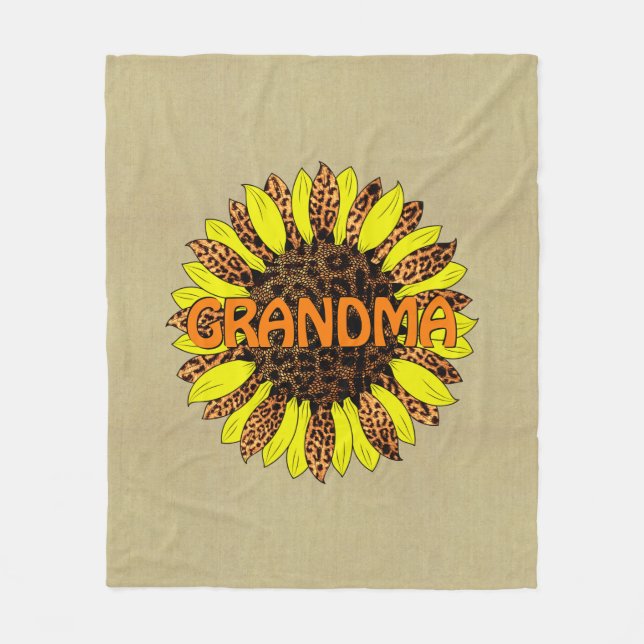 Oma Name oder Text hinzufügen, Leopard Print Sunfl Fleecedecke (Vorderseite)
