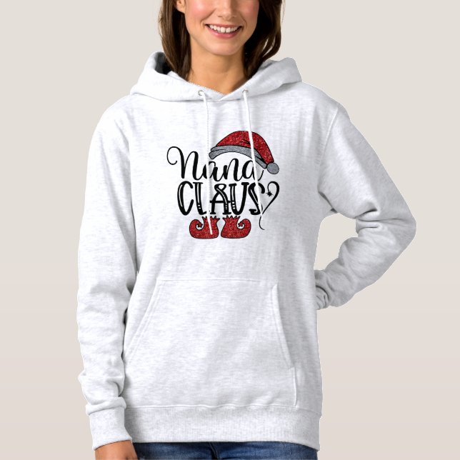 Oma Nana Santa Glitzer Design Weihnachtsfeier Hoodie (Vorderseite)