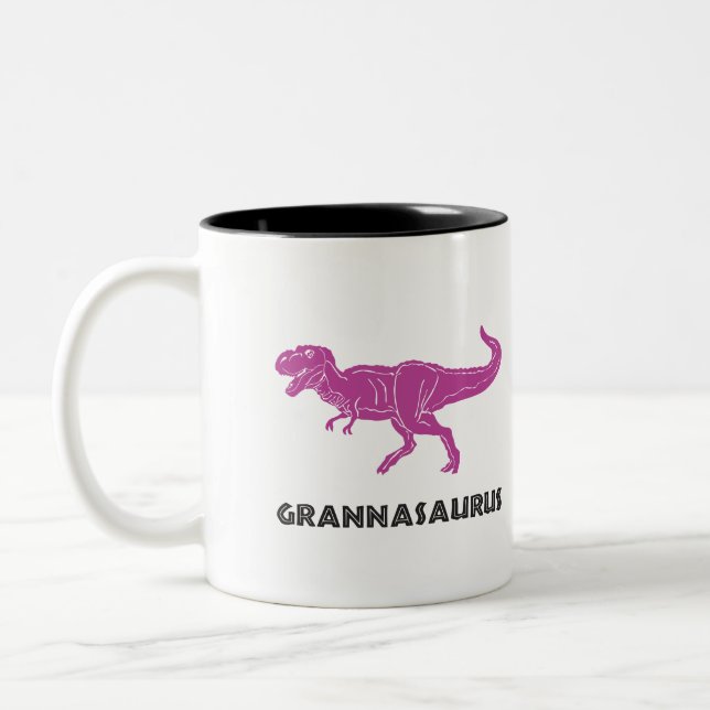 Oma Nanna, Nana-Großmutter T-rex rosa Zweifarbige Tasse (Links)