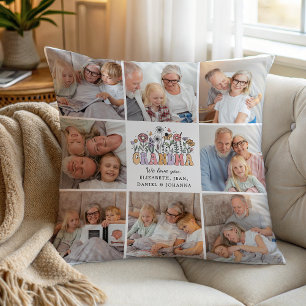 Oma Niedlich Retro Whimsical Blumen Foto Collage Kissen