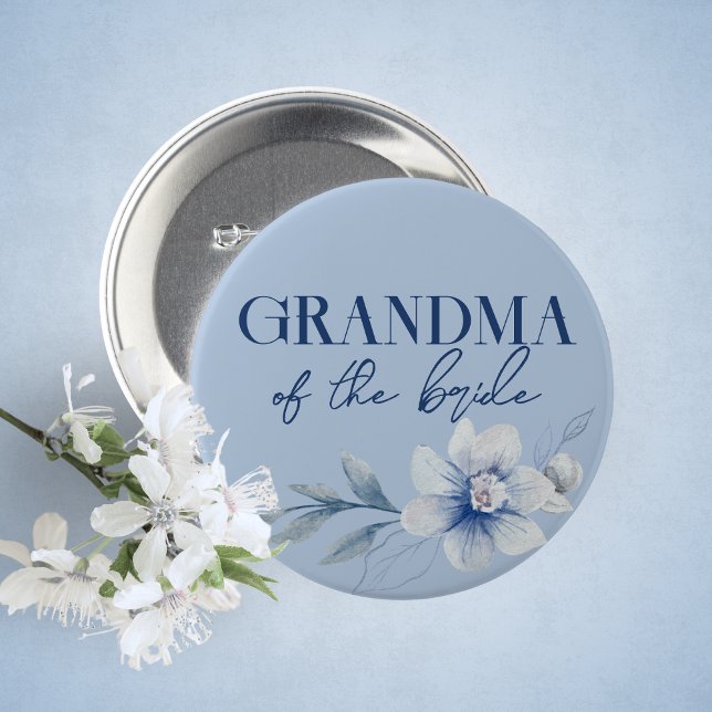 Oma of the Bride Blue Brautparty Button (Grandma of the Bride Watercolor Blue Floral Guest of Honor Buttons. 5 Sizes Available)