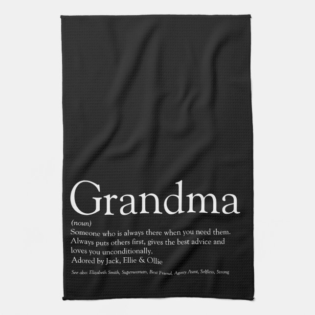 Oma Oma Schwarz-Weiß-Zitat Geschirrtuch (Vertikal)
