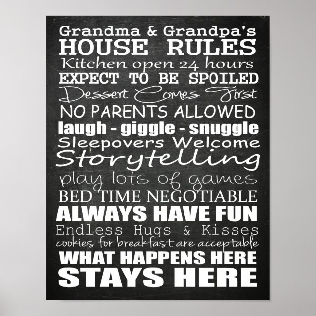 Oma & Opa's House Rules Poster Chalkboard (Vorne)