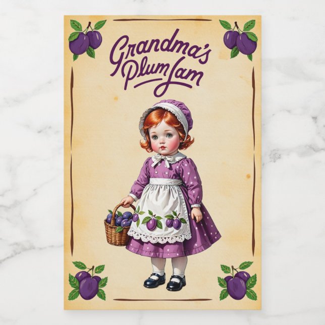 Oma-Pflaumenmarmelade Vintag Lebensmitteletikett (Einzelnes Label)