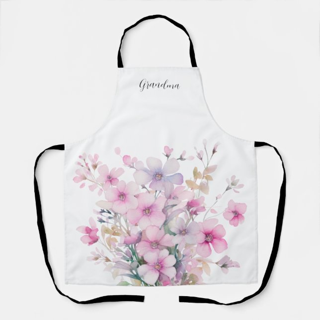 Oma Pink Floral Botanisch Schürze (Vorderseite)