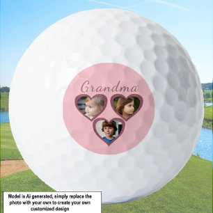 Oma Pink Hearts 3 Enkelkinder Foto-Collage  Golfball