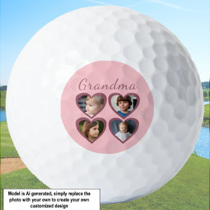 Oma Pink Hearts 4 Enkelkinder Foto-Collage Golfball
