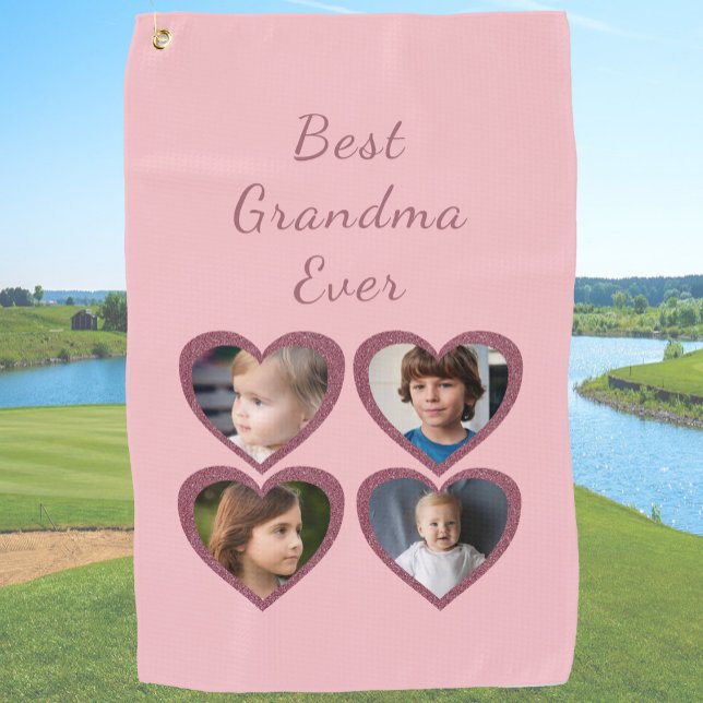 Oma Pink Herz 4 Großkinder FotoCollage Golfhandtuch (Von Creator hochgeladen)