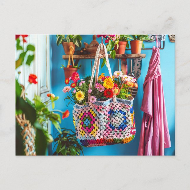 Oma-Quadrat-Häkelkunst Postkarte (Vorderseite)
