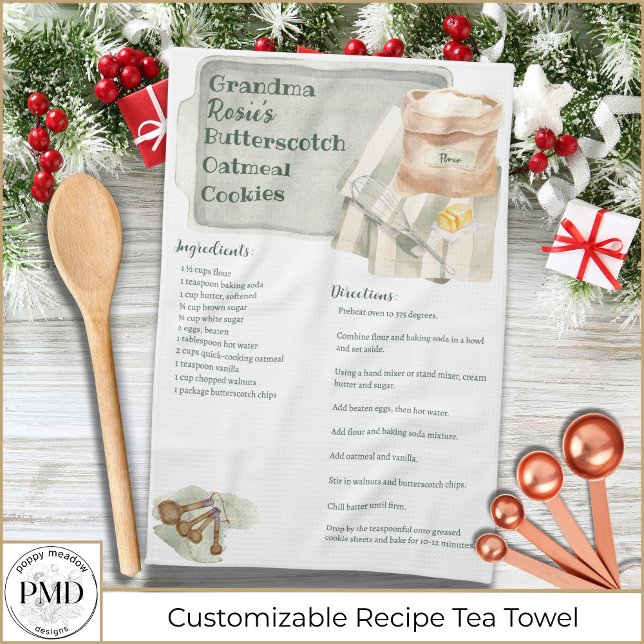 Oma Recipe | Butterscotch Personalisiert Geschirrtuch (Grandma Recipe Rustic Butterscotch Cookie Personalized Kitchen Tea Towel with her name, recipe.)