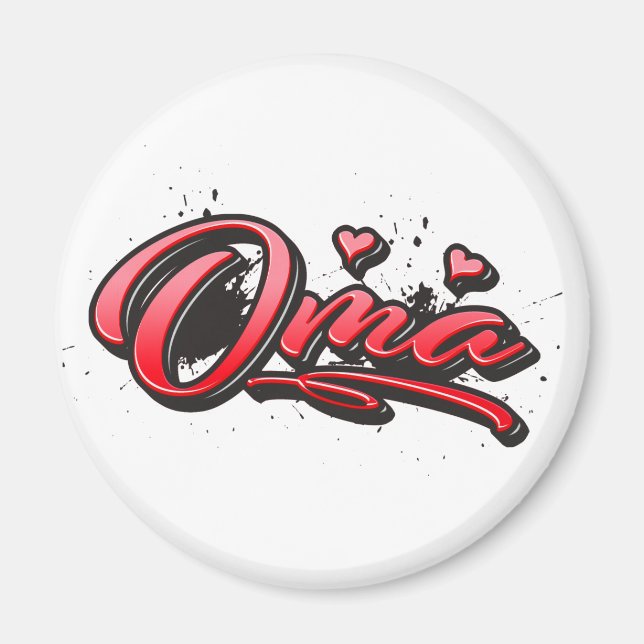 Oma red Heart Graffiti Magnet (Vorne)