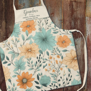 Oma Retro-Blumenmuster-Enkel-Namen Schürze