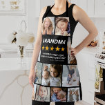 Oma Review Foto Collage Schürze<br><div class="desc">Erstellen Sie Ihre eigene Oma-Schürze mit 11 Fotos,  die Sie ersetzen können,  dem Titel "GRANDMA",  mit 5 von 5 Goldstars,  einer exzellenten Rezension,  die "der weltbeste Koch,  immer Saisons mit Liebe" und den Kindernamen lautet. Der Titel kann in Großvater,  Mutter,  Vater oder andere Verwandte geändert werden.</div>