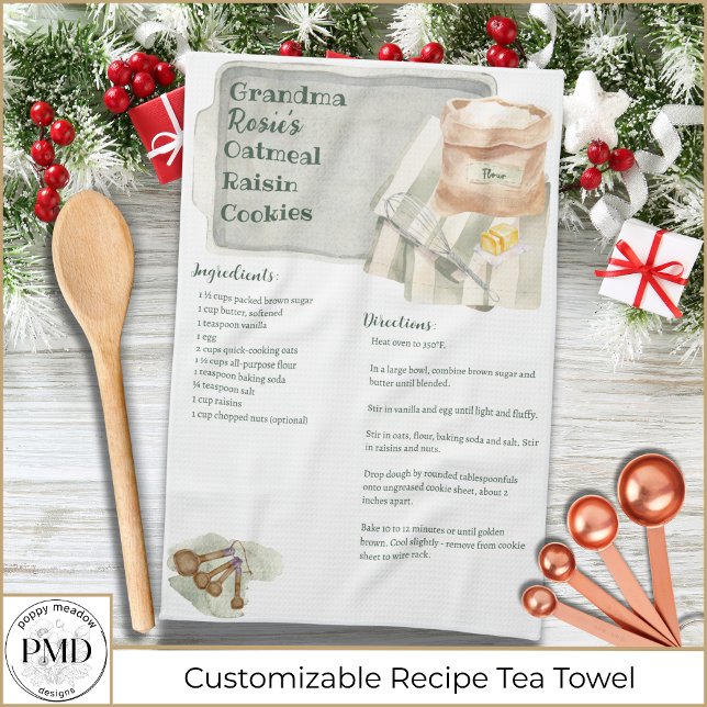 Oma Rezepte Haferflocken Kekse Individuelles Erinn Geschirrtuch (Grandma Recipes Oatmeal Cookies Custom Keepsake Kitchen Tea Towel. Add her recipe, title and name!)