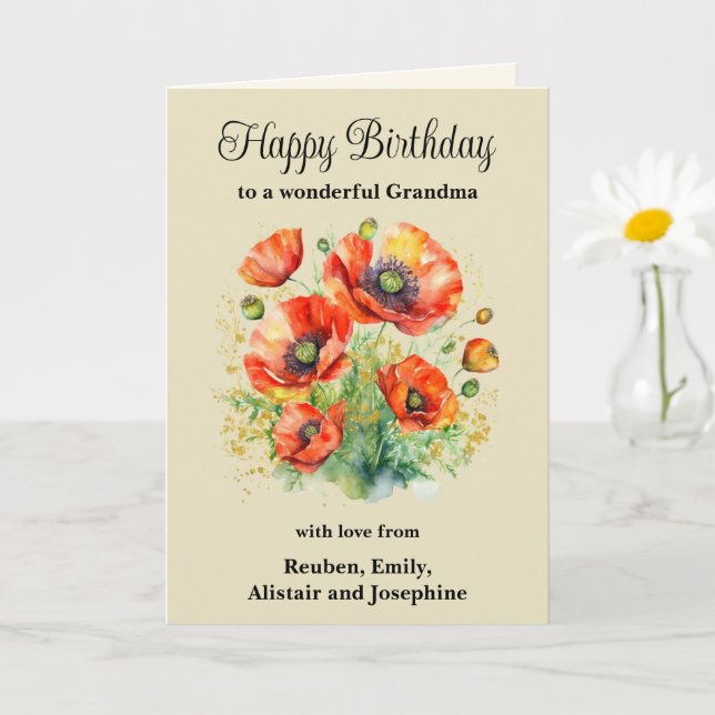 Oma Rustic Red Poppies Floral Happy Birthday Karte (Kleine Pflanze)