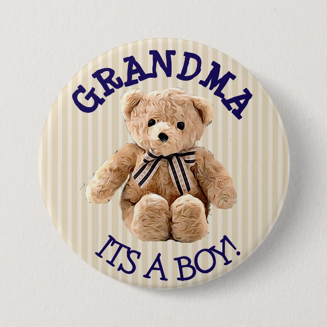Oma, sein Baby-Showknopf "Boy Teddy Bear" Button (Vorderseite)