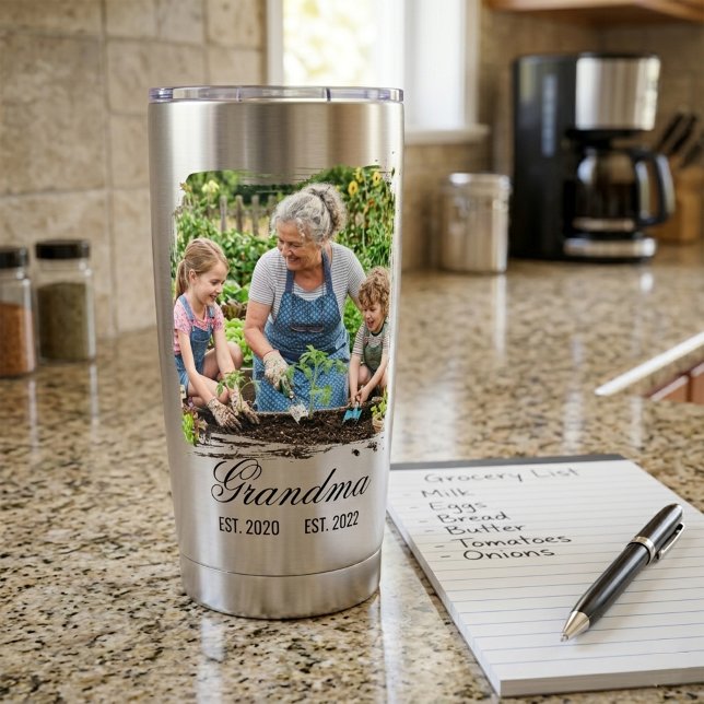 Oma seit Jahr Custom Foto Thermobecher (Grandma Est Year Custom Photo Insulated Tumbler)