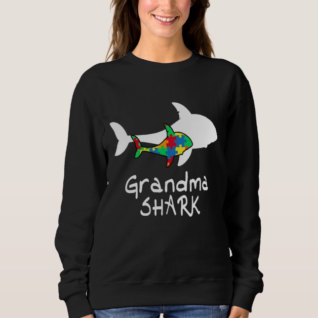 Oma Shark Puzzle Piece Cool Autismus Bewusstsein G Sweatshirt (Vorderseite)