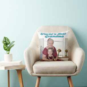 Oma Sky Blue Typografy Foto Kissen