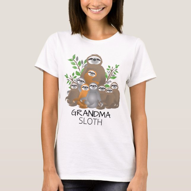Oma Sloth mit Sloth Grandchildren T-Shirt (Vorderseite)