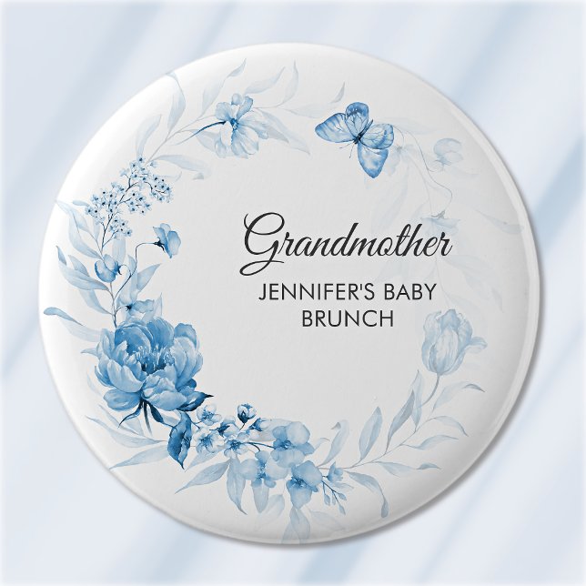 Oma Softblaue Blumen Baby Shower/Brunch Button (Von Creator hochgeladen)