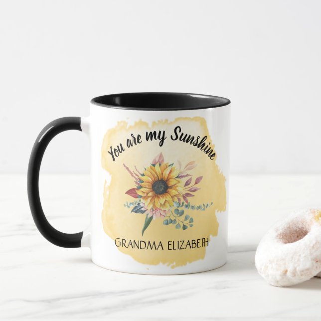 Oma Sonnenblume Sonnenschein Yellow Grandkids Name Tasse (Mit Donut)