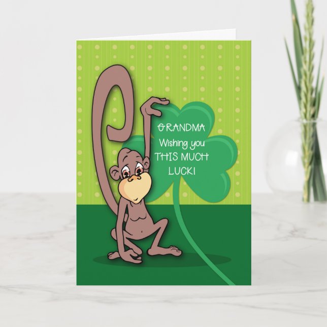 Oma, St. Patrick's Day Monkey mit Kleeblatt Karte (Vorderseite)