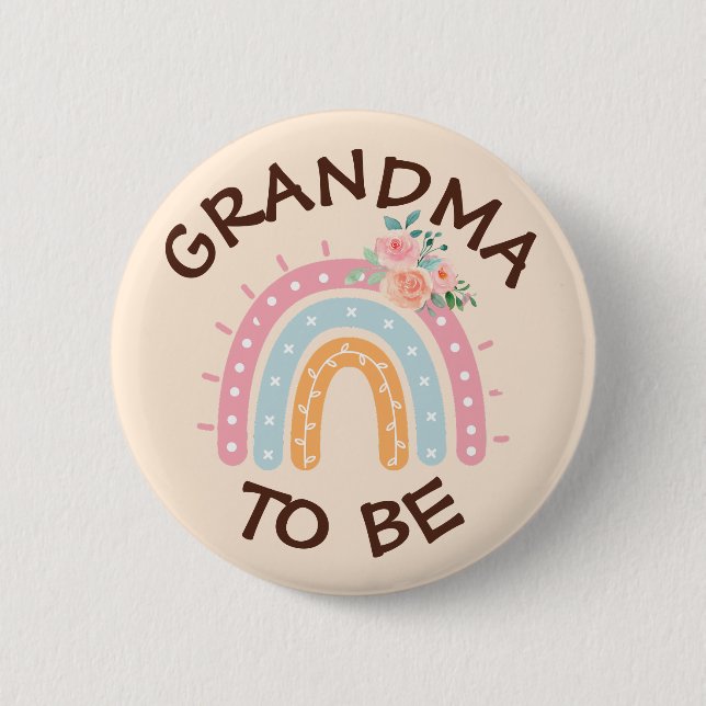 Oma to be Baby Shower Button Rainbow thematisiert (Vorderseite)