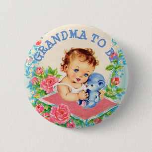 Oma to be Baby Shower Button Vintag Baby Girl