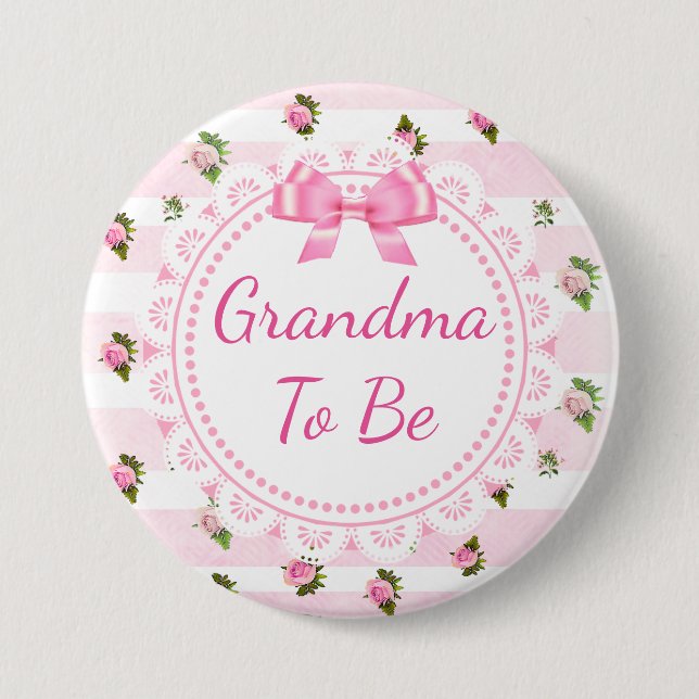 Oma to Be Baby Showknopf Rosa Rosen Button (Vorderseite)
