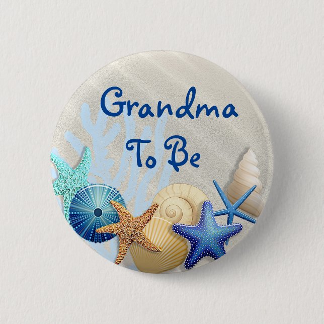 Oma to Be, Beach Themed Baby Dusche Button (Vorderseite)