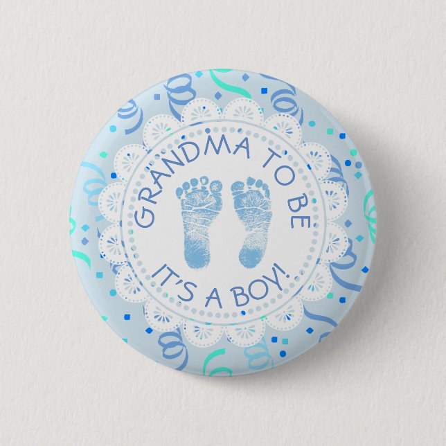 Oma to be Blue Confetti Baby Showknopf Button (Vorderseite)