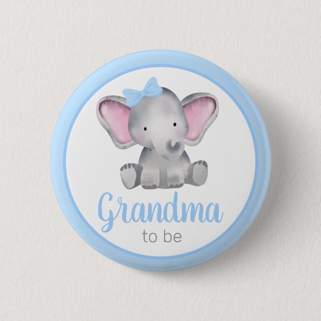 Oma to be Blue Elephant Boy Baby Showknopf Button (Vorderseite)