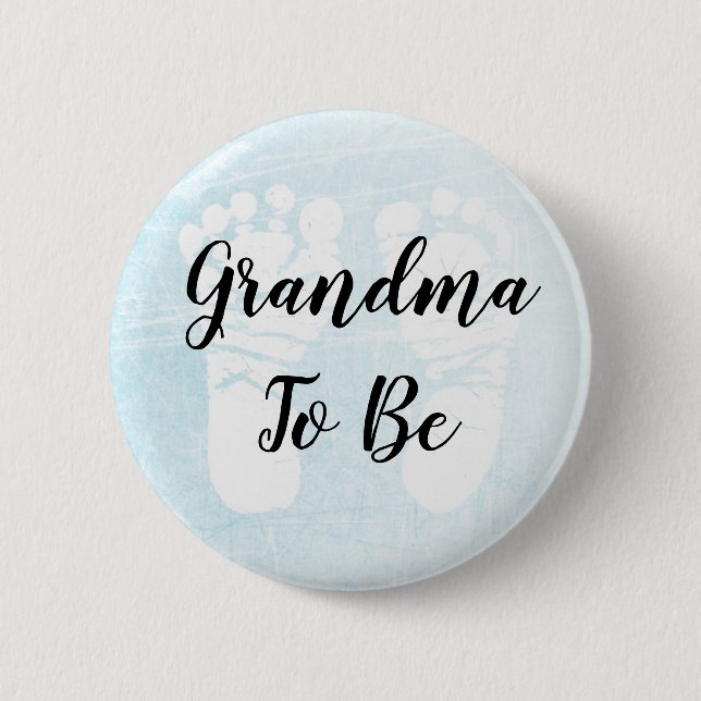 Oma to be blue Footprints Baby Shower Button (Vorderseite)