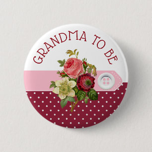 Oma to be Burgundy Rose Baby Showknopf Button