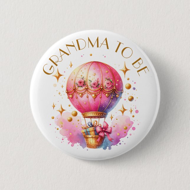 Oma to be Hot Air Balloons Girl's Baby Shower Button (Vorderseite)