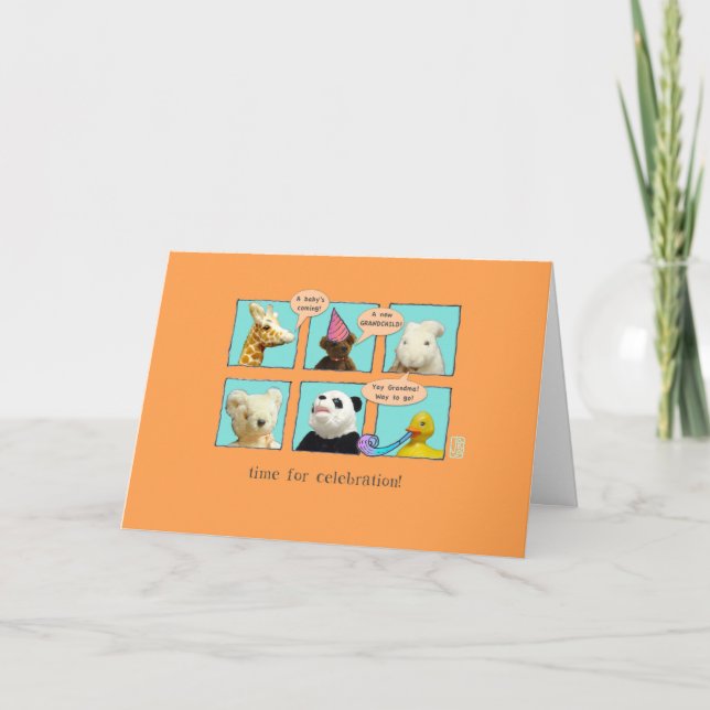 Oma-to-be New Baby Animals in Windows Card Karte (Vorderseite)