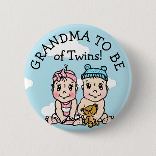 Oma to be of Twins, Baby Showknopf Button
