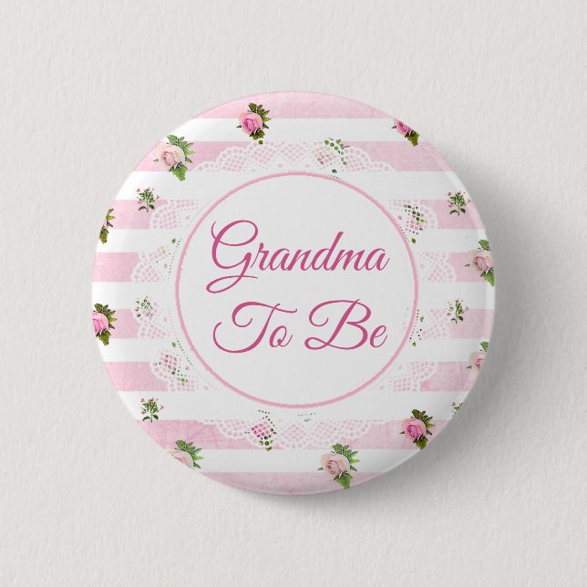Oma to be Pink Floral Baby Showbutton Button (Vorderseite)