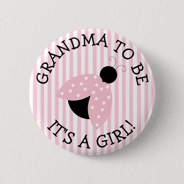 "Oma to be" Pink Ladybug Babydusche Button (Vorderseite)