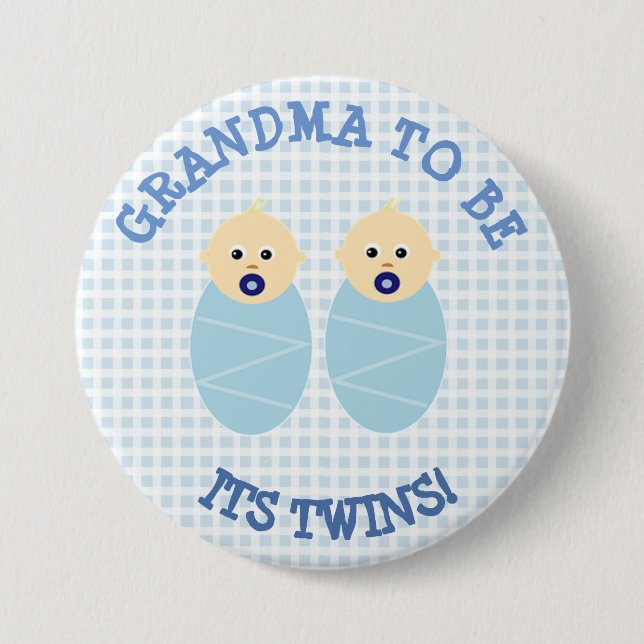 Oma to Be Twin Boys Blue Baby Showknopf Button (Vorderseite)