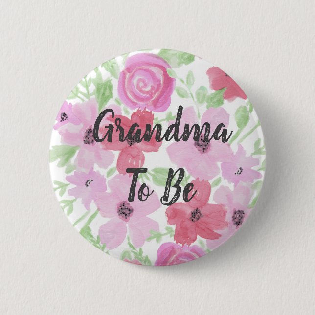 Oma to Be Watercolor Floral Baby Dusche Button (Vorderseite)