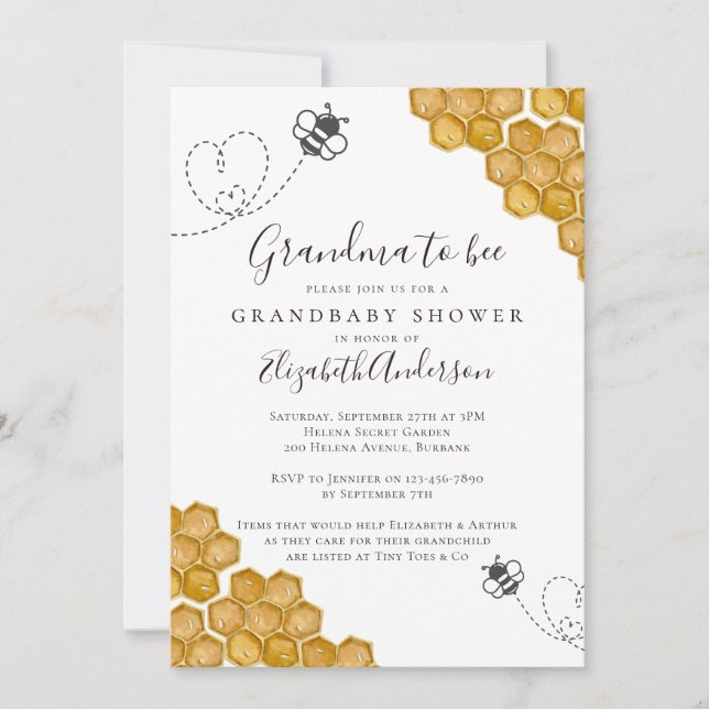 Oma to Bee Baby Dusche Einladung (Vorderseite)