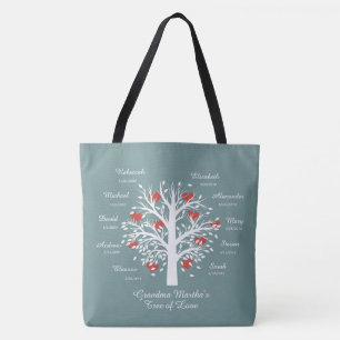 Oma Tree (Herzen) 10 Namen/Geburtstage Tote Beutel