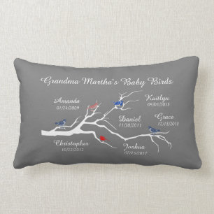 Oma Tree (Vögel), angepasst mit 6 Namen/Daten Lendenkissen