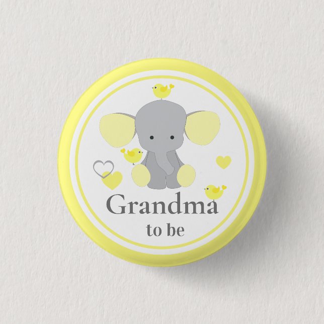 Oma, um Baby Boy Girl Dusche Elefant zu werden Button (Vorderseite)