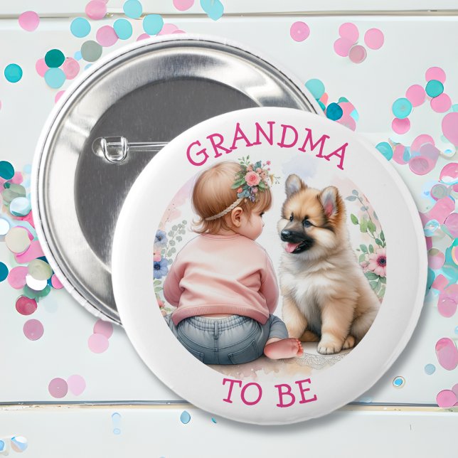 Oma, um Baby Girl und Puppy Pink Baby Dusche zu se Button (Von Creator hochgeladen)