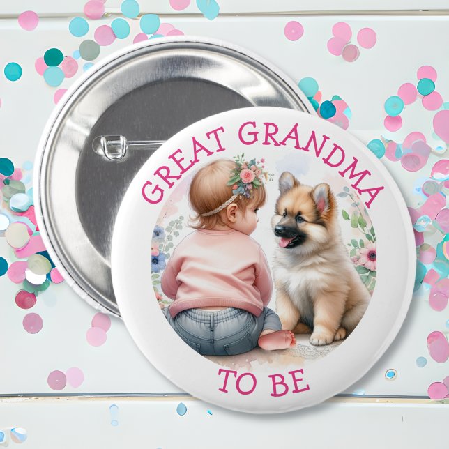Oma, um Baby Girl und Puppy Pink Baby Dusche zu se Button (Von Creator hochgeladen)