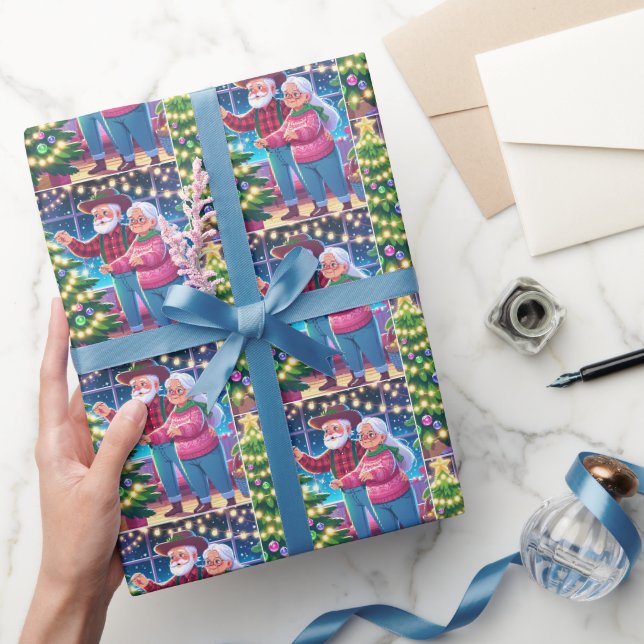 Oma und Opa dekorieren Weihnachtsbaum Geschenkpapier (Schenken)